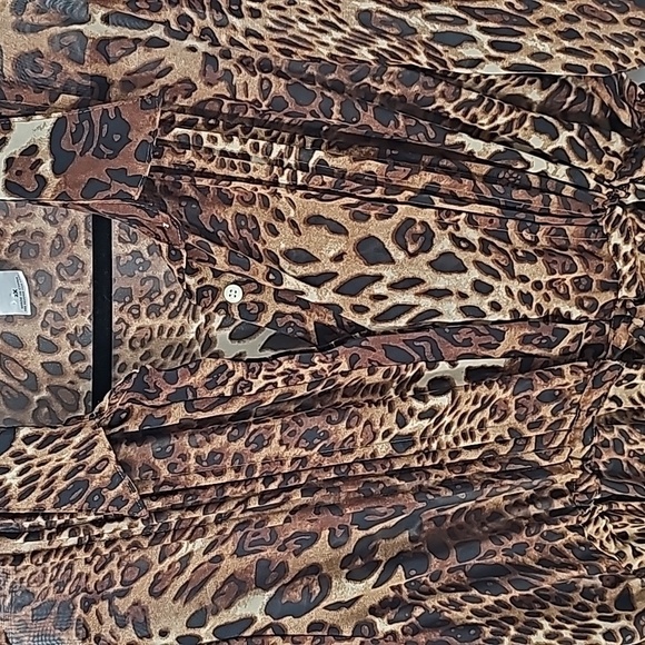 Sheer Leopard Print Shirt Dress Tunic w Button Front & Drawstring Waist - Picture 6 of 17